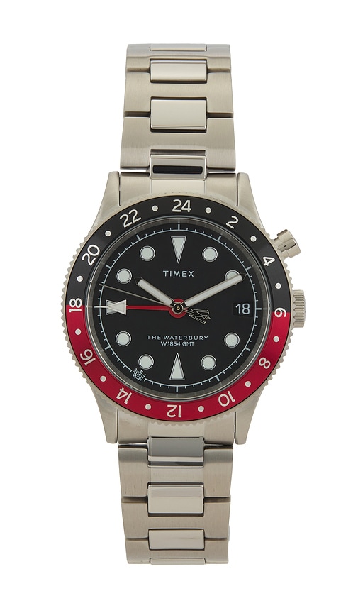 Waterbury Traditional GMT 39mm Watch in Metallic Silver.