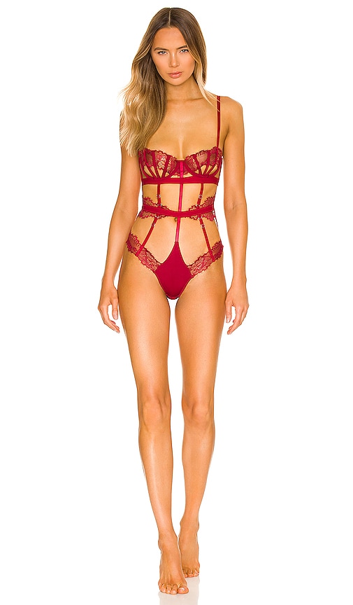 Thistle and Spire Sidney Playsuit with Removable Garters in Ruby