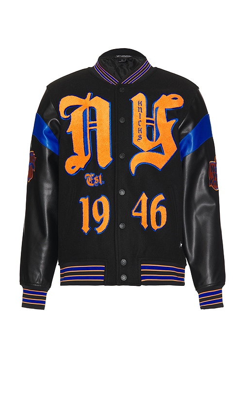 The Wild Collective New York Knicks Varsity Jacket In Black