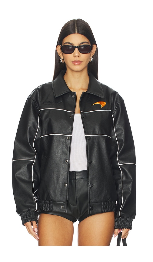 The Wild Collective Mclaren Faux Leather Racing Jacket In Black