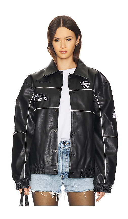 The Wild Collective Raiders Faux Leather Racing Jacket In Black