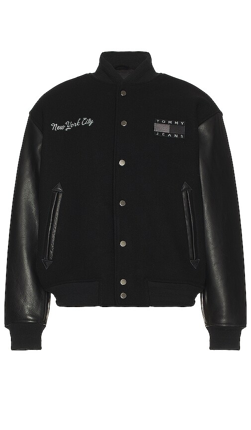 Tommy Jeans Remastered Varsity Jacket in Black | REVOLVE