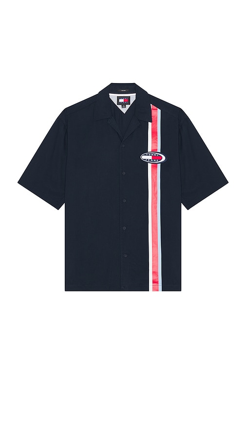 Tommy Jeans Archive Camp Shirt In Dark Night Navy