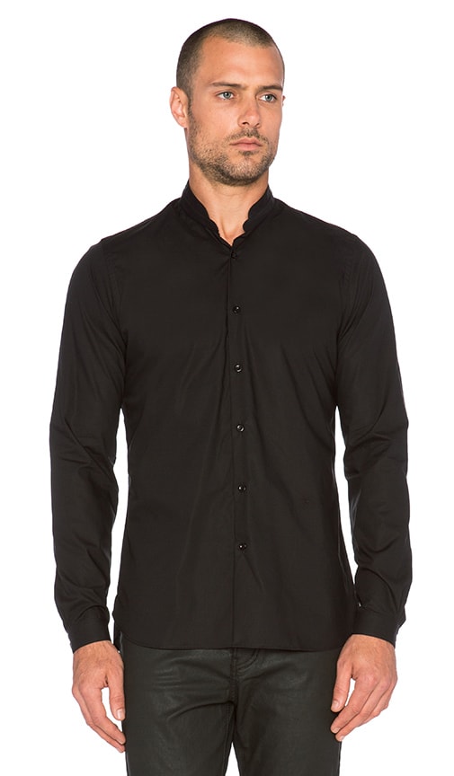 The Kooples Plain Cotton Poplin Shirt with Stand Up Collar in Black