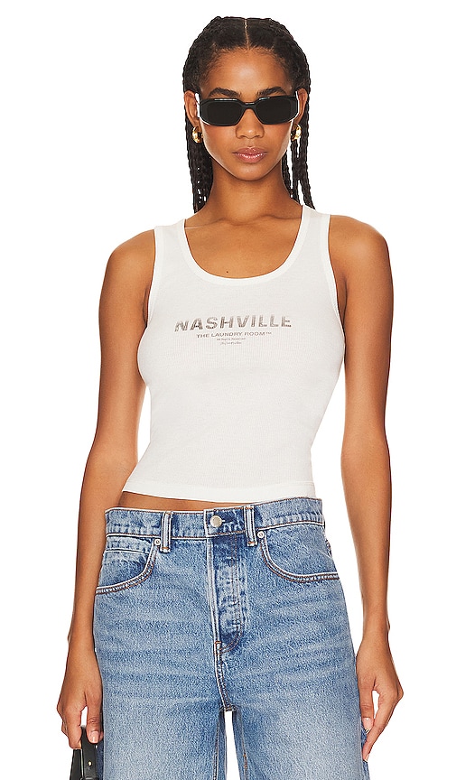 The Laundry Room Nashville Passport Stamp Rib Tank In White