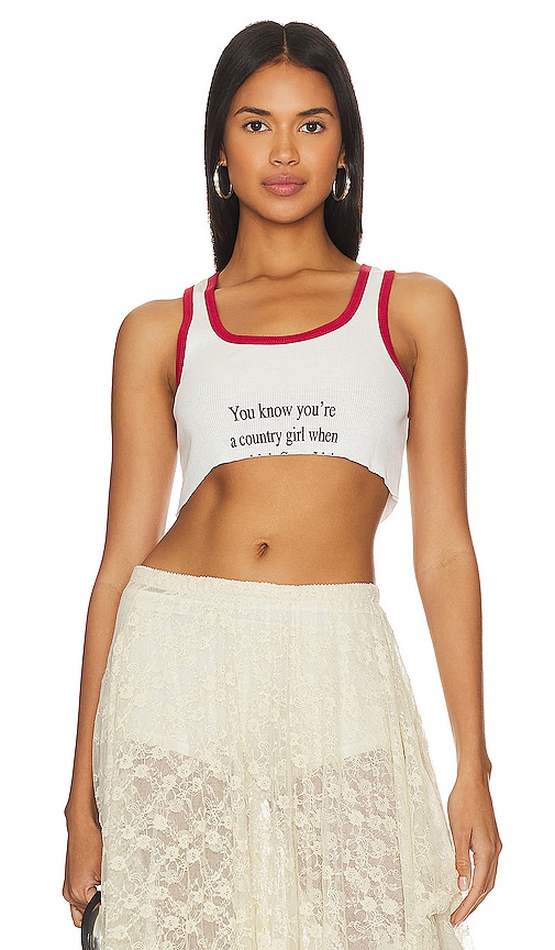 The Laundry Room When What? Cropped Rib Tank in White & Red