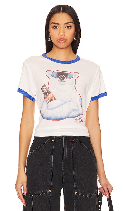 The Laundry Room Polar Bear Coca Cola Perfect Ringer Tee In White & Blue
