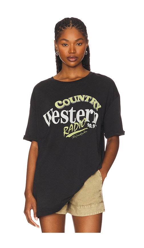 Country Western Radio Oversized Tee in Charcoal. - size XS (also in L, M, S, XL)