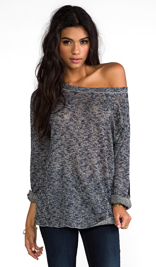 Split Long Sleeve Sweater w/ Leather Patches