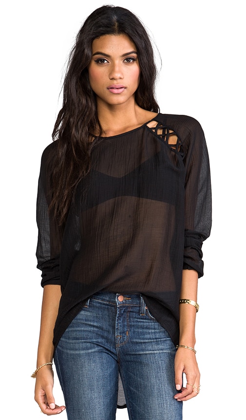 Lattice Silk Long Sleeve Blouse