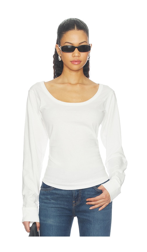 The Line by K Smythe Longsleeve Scoopneck Top in White. - size L (also in M, S, XL, XS)