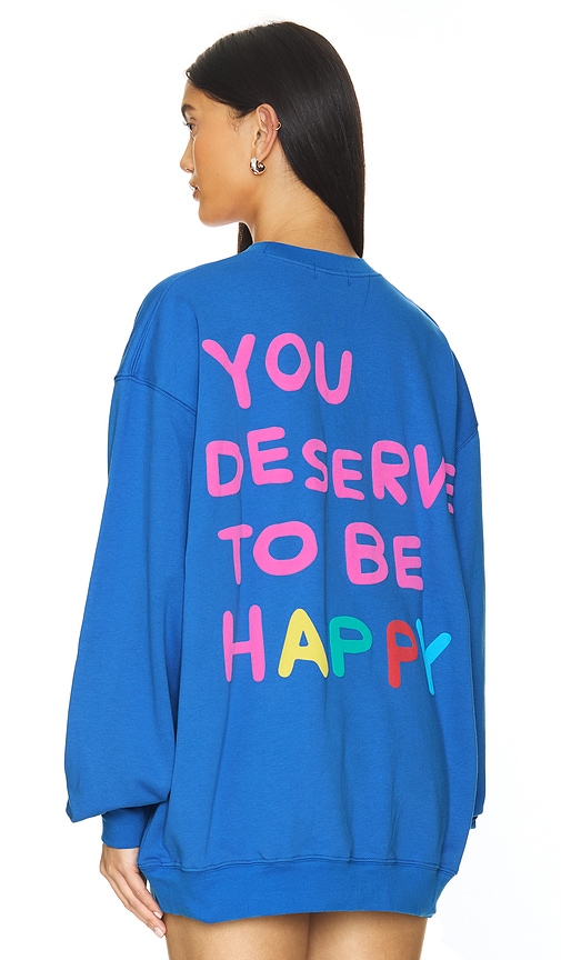 Shop The Mayfair Group You Deserve To Be Happy Crewneck In Blue