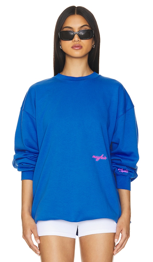 Shop The Mayfair Group You Deserve To Be Happy Crewneck In Blue