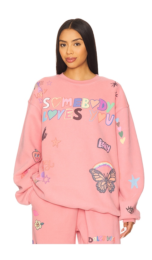 The Mayfair Group X Iscreamcolour Somebody Loves You Fleece Graphic Sweatshirt In Pink