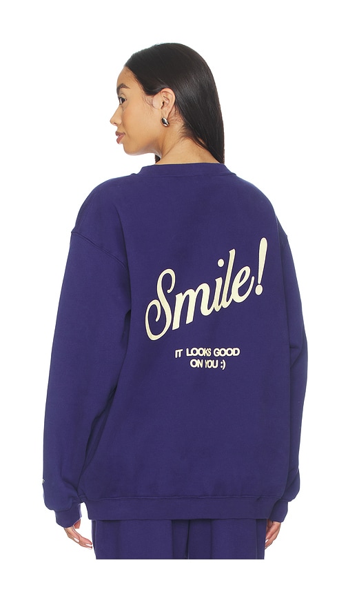 The Mayfair Group Smile Oversized Crewneck Sweatshirt In Blue