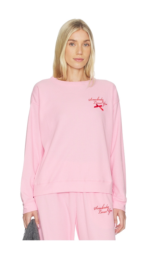 The Mayfair Group Somebody Love You Waffle Crewneck Sweatshirt In Pink