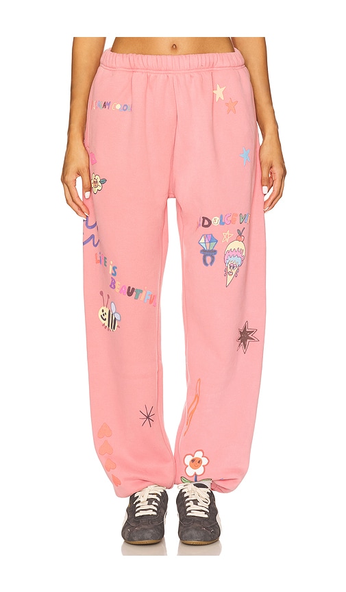 The Mayfair Group Somebody Loves You Fleece Graphic Joggers In Pink