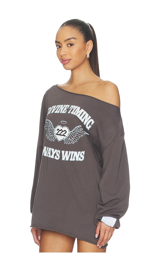  The Mayfair Group Langarmshirt Mit Grafikprint Und Schulterfreiem Schnitt Bella Hadid In Grey. Größe M/l. Also In L/xl. 