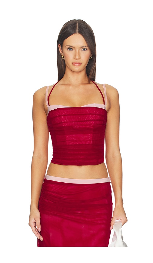 Tiger Mist Caline Ruched Corset Top In Red