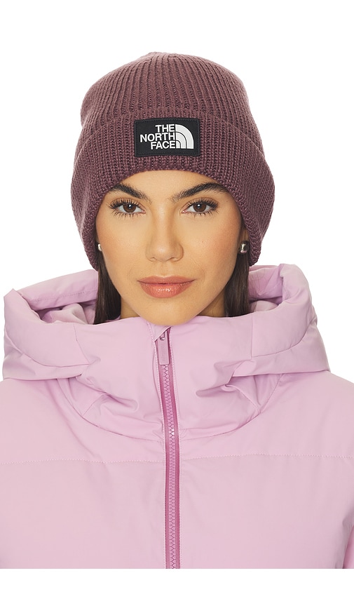 The North Face Logo Box Cuffed Beanie In Burgundy