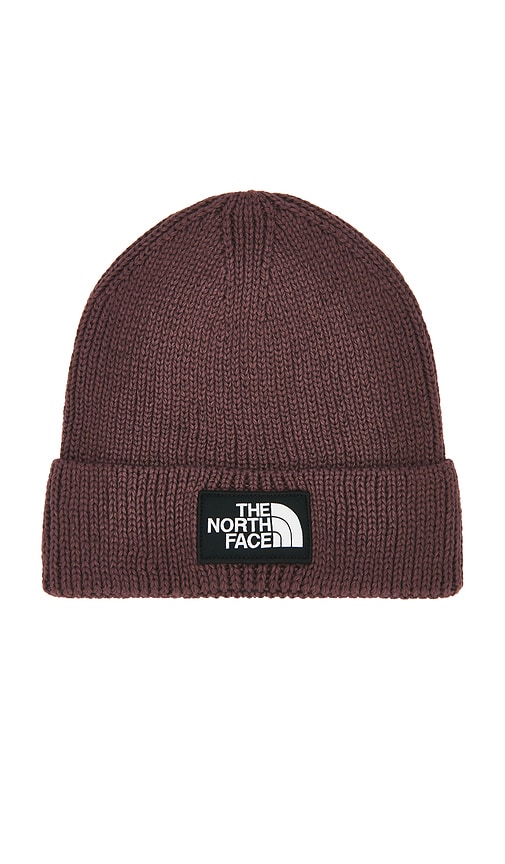 The North Face Logo Box Cuffed Beanie In Burgundy