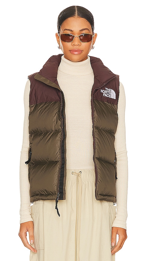 Shop The North Face 1996 Retro Nuptse Vest In New Taupe Green & Coal Brown