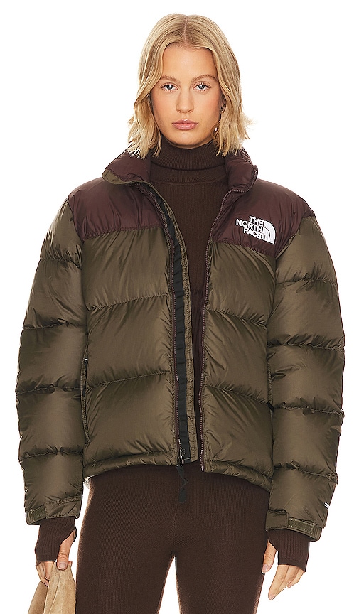 The North Face 1996 Retro Nuptse Jacket In New Taupe Green/coal Brown