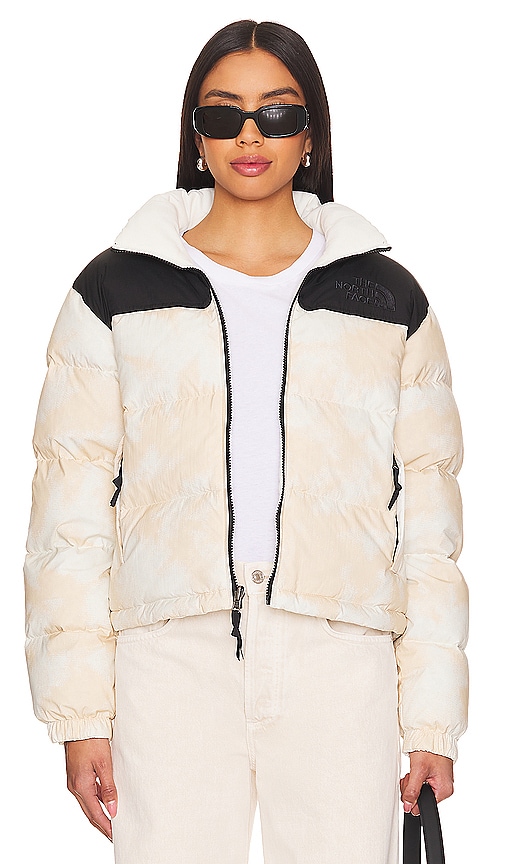 Shop The North Face Crinkle Rev Nuptse Jacket In White Dune Low-fi Hi-tek Dye Print