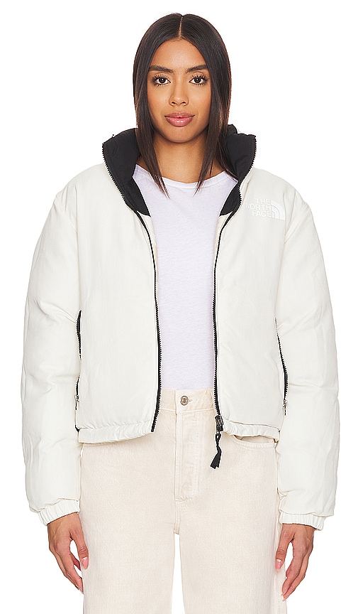 Shop The North Face Crinkle Rev Nuptse Jacket In White Dune Low-fi Hi-tek Dye Print