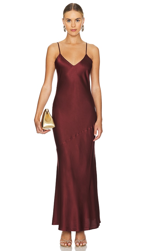 THE MODE x REVOLVE Silk Rosalie Dress in Maroon REVOLVE