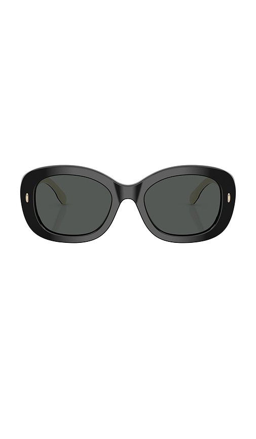 Tory Burch Oval-frame Logo-detail Sunglasses In Black