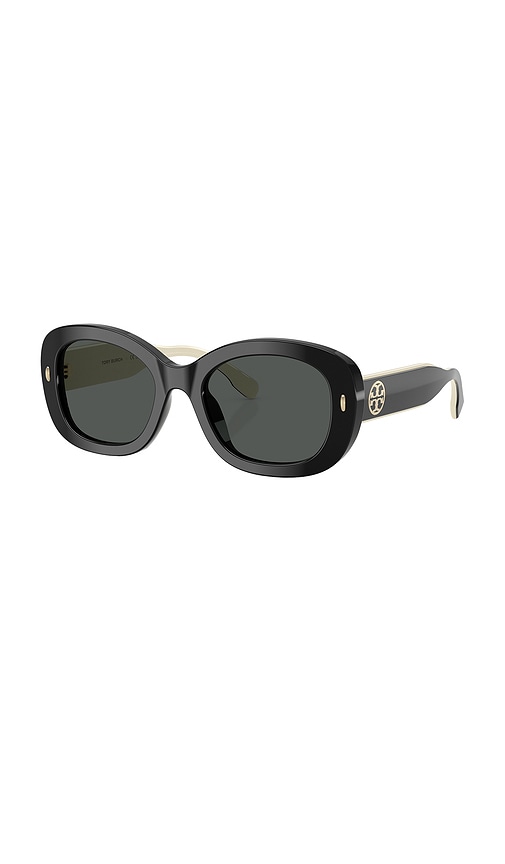 Tory Burch Oval-frame Logo-detail Sunglasses In Black