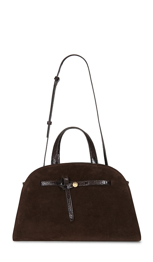 Tory Burch Romy Suede Bauletto Bag In Dark Cocoa