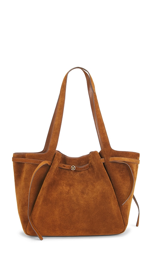 Tory Burch Romy Suede Tote Bag in Brown.