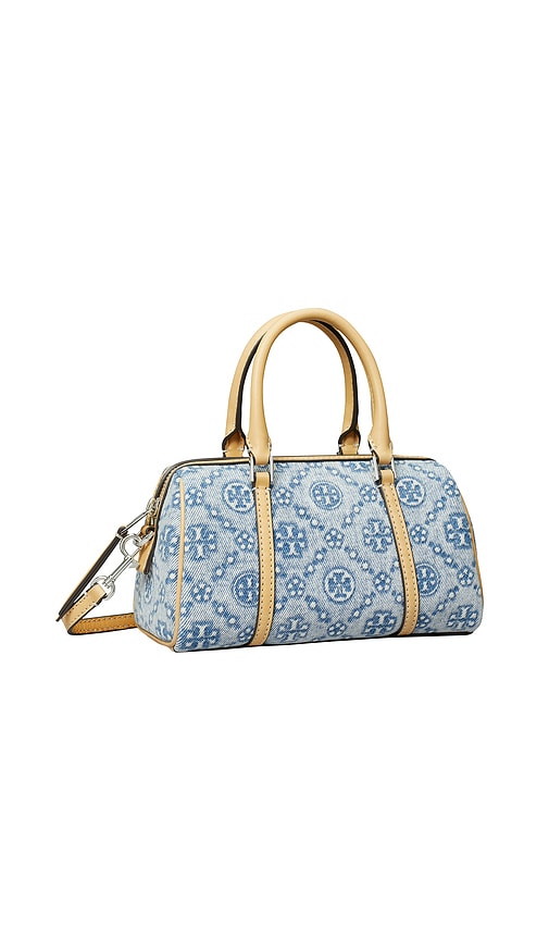 Tory Burch T Monogram Denim Mini Barrel Bag In Blue