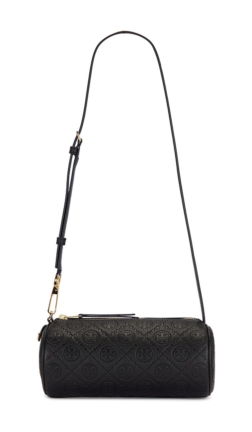 Tory Burch T Monogram Pebble Cylinder Bag In Black