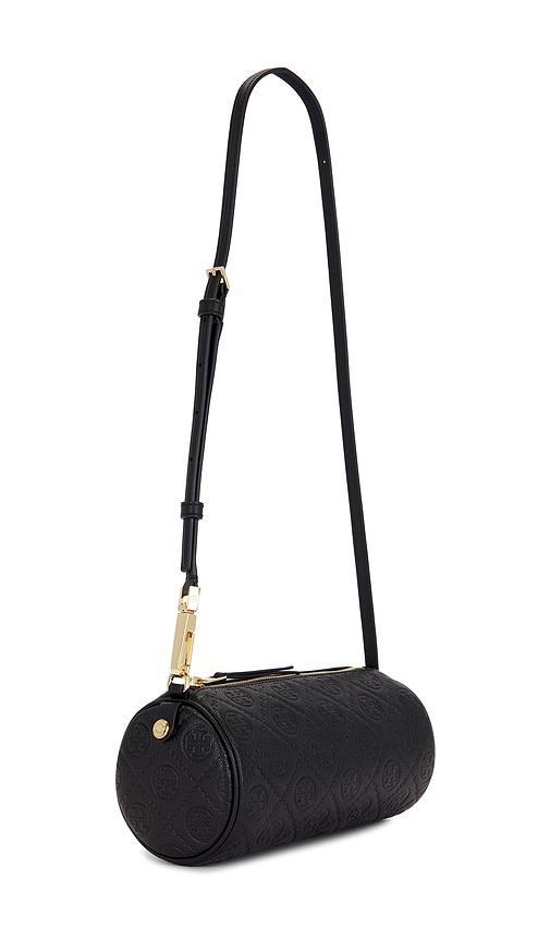  Tory Burch T Monogram Pebble Cylinder Bag In Black. 