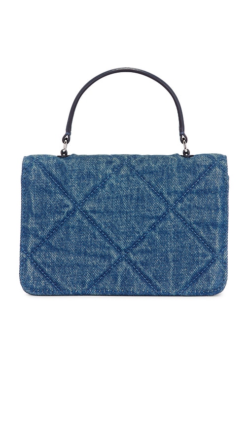  Tory Burch Kira Diamond Quilt Denim Mini Top Handle Chain Wallet In Blue. 
