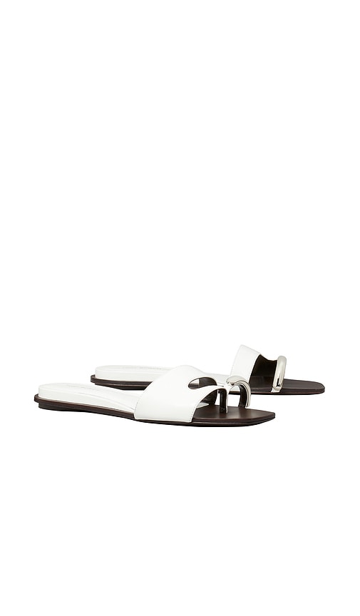 Tory Burch Pierced Leather Slide Shoes With Minimalist Silhouette In White