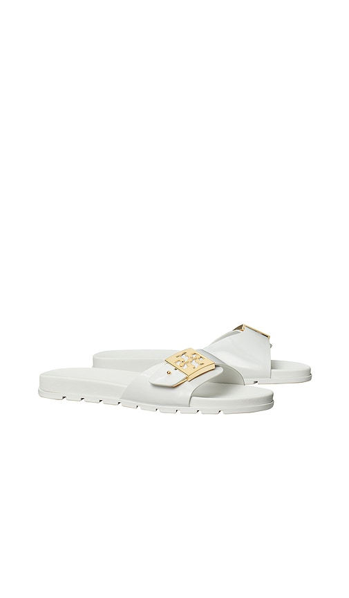 Tory Burch Slide Sandals With Metallic Buckle Accent In White