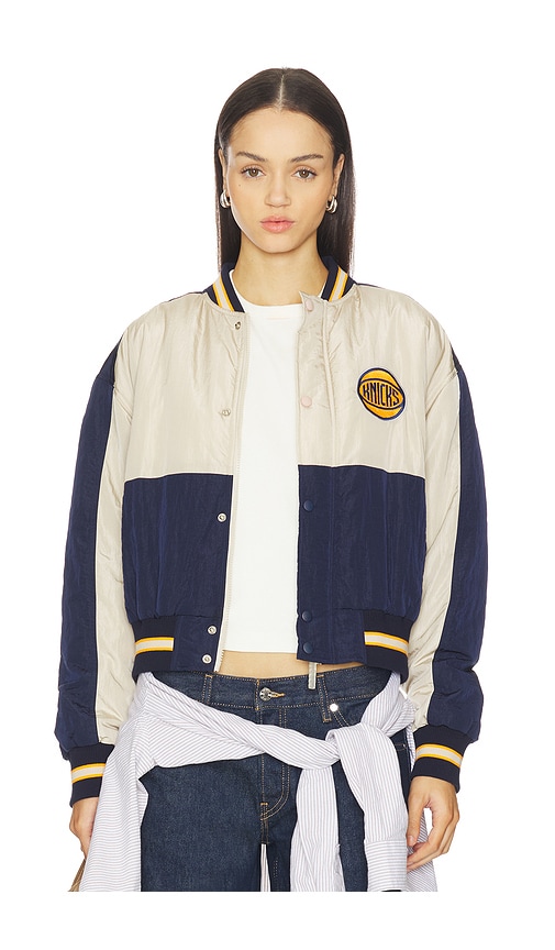 Terez x REVOLVE Knicks Crop Bomber in Off White & Navy