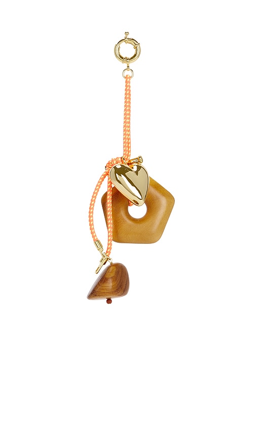  Timeless Pearly Wood & Gold Charms Rope Keychain In Brown. 