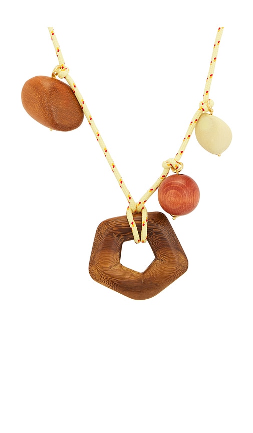  Timeless Pearly Wooden Charms Necklace In Yellow. 