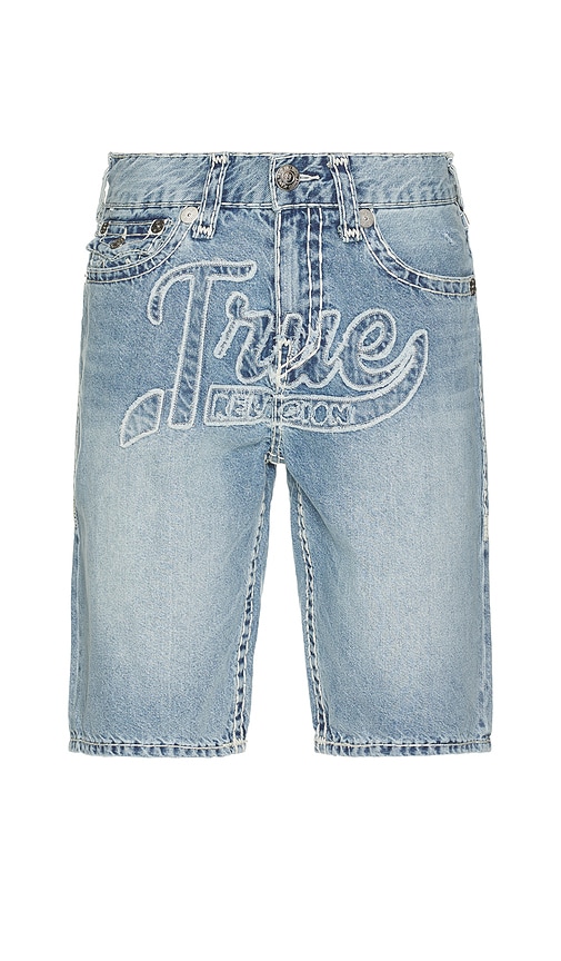 Fray Graphic Bobby Super T Denim Shorts in Blue. - size 34 (also in 30, 32, 33)