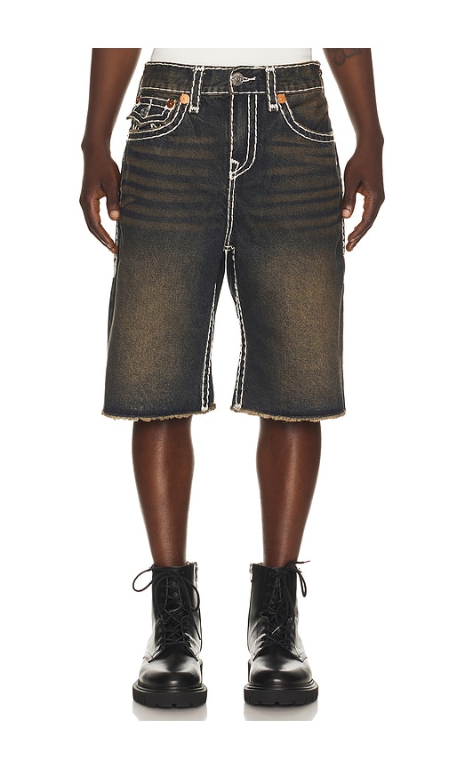 True Religion Mikey Super T Flap Denim Shorts In Dark Wash