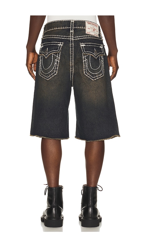 True Religion Mikey Super T Flap Denim Shorts In Dark Wash
