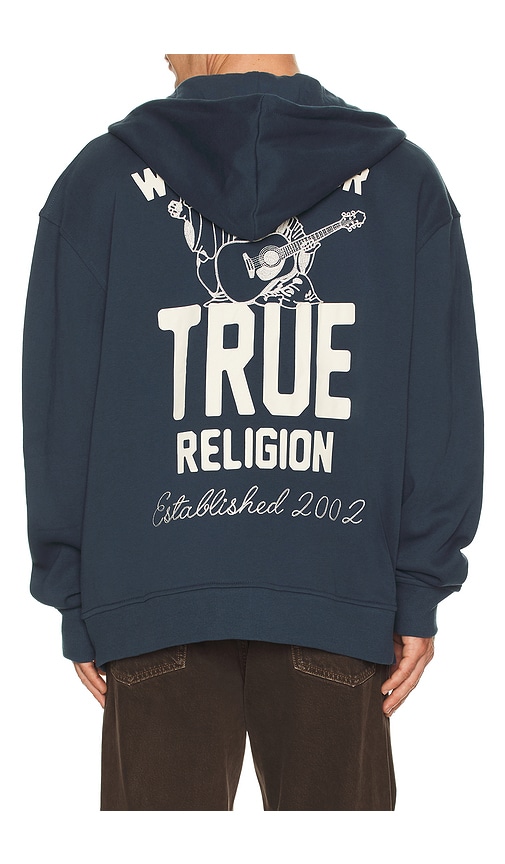 True Religion Patch Vintage Zip Up Hoodie In Blue