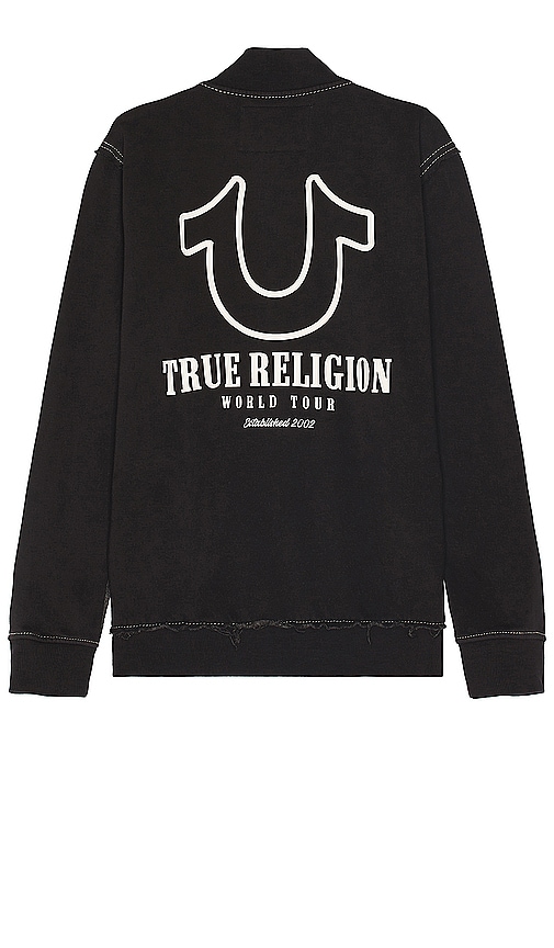 Shop True Religion Big T Pigment Zip Mock Neck Sweatshirt In Jet Black