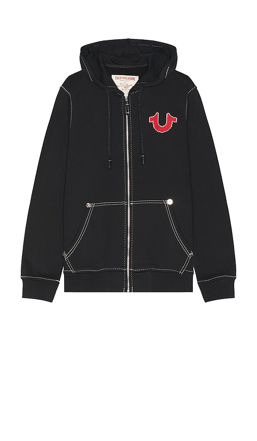 TRUE RELIGION BIG-T CROSS STITCH ZIP UP HOODIE 