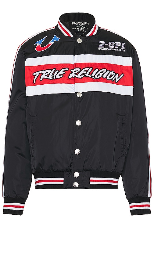 Shop True Religion Racing Bomber Jacket In 乌黑
